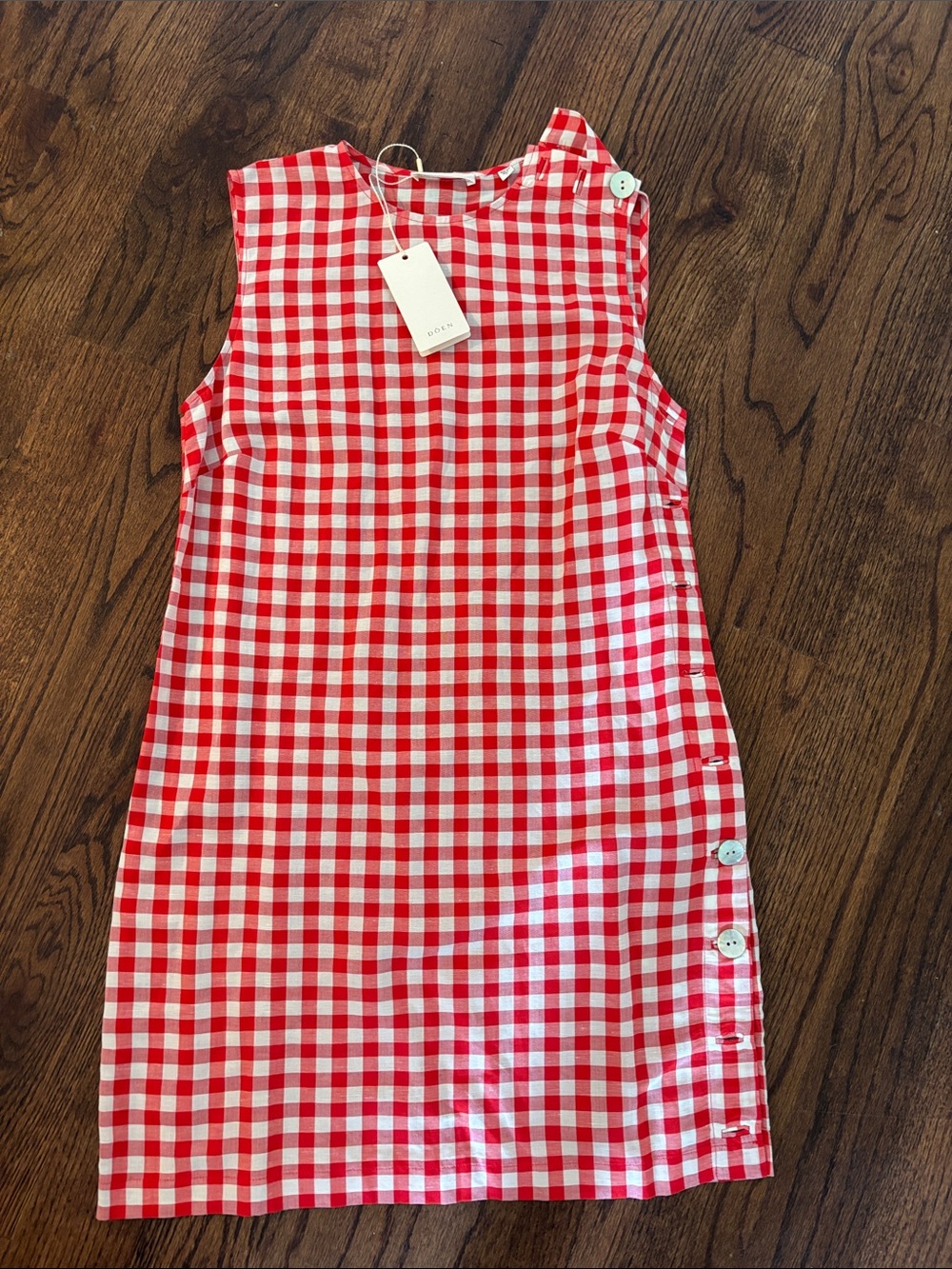 Doen Red & White Gingham Sleeveless Shift Dress